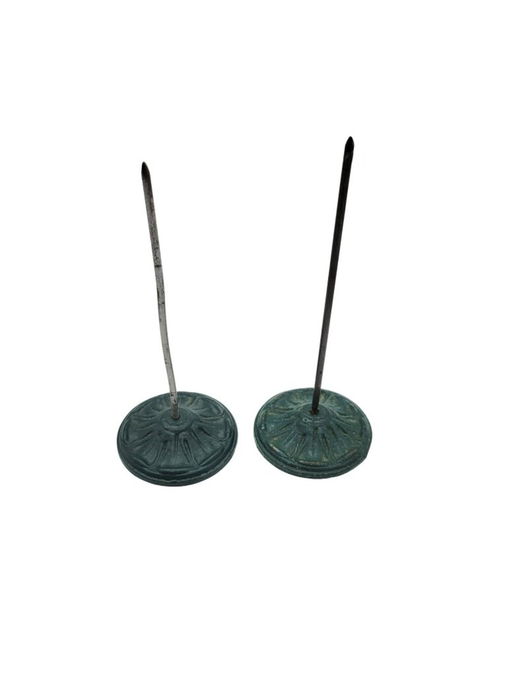 Vintage Two Receipt Spikes Old Motel Diner Decor Green Cast Metal Bases